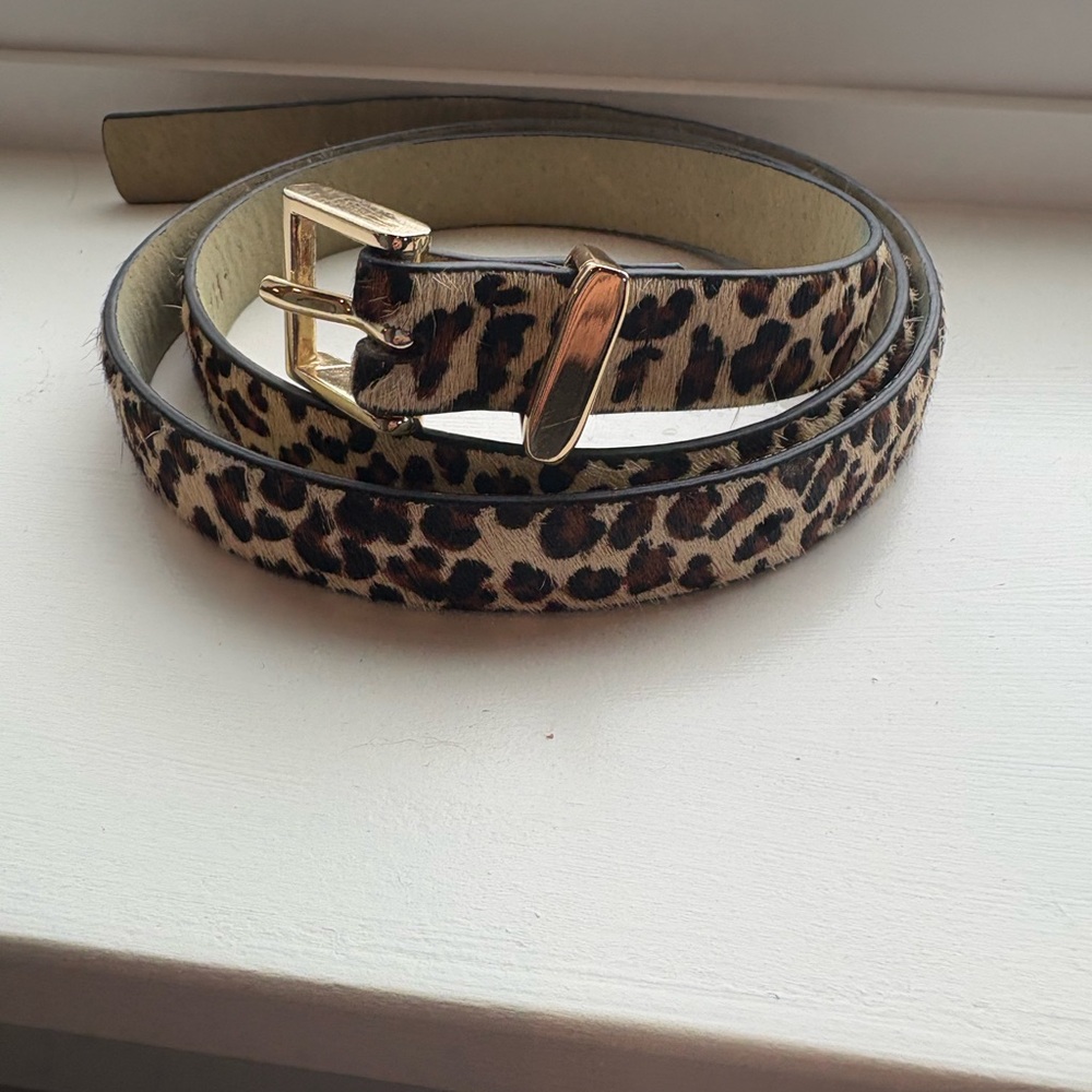 Halogen real fur-printed caf hair Leopard Print Women's Belt size S Trouser fit